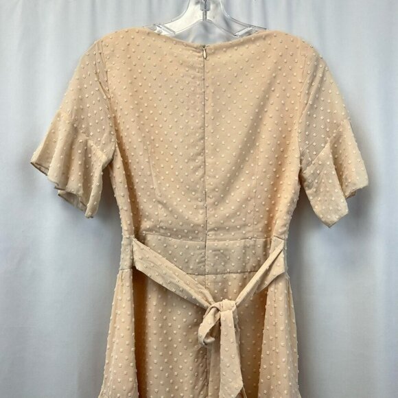 Showpo Womens Dress Blush Swiss Dot Short V Neck Layered Ruffle Cottagecore 6 - Picture 2 of 10